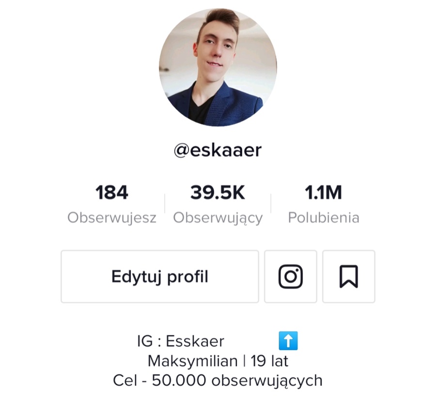 Profil @eskaaer na TikToku: 39,5 tys. obserwujących i 1,1 mln polubień